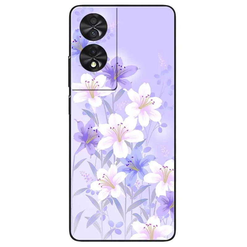 Floral Silicone Soft TPU Phone Cover with Black Bumper