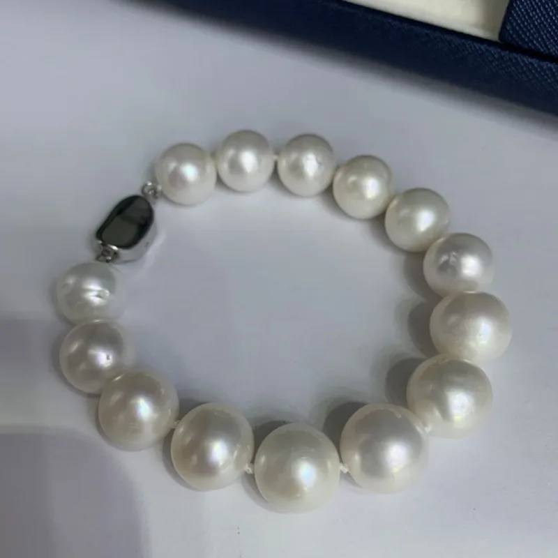 

Elegant Natural 12-13mm Genuine White Beads Near Round Pearl Jewelry Bracelet, 925 Sterling Silver Jewelry Bracelet