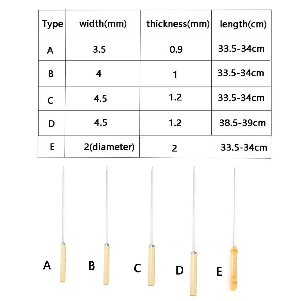 10pcs/set Wooden Handle Flat Barbecue Skewers Anti-scald Anti-slip Stainless Steel Barbecue Stick 35cm Reusable