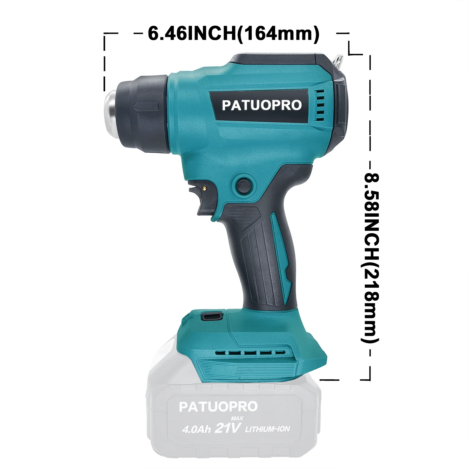 50℃ - 550℃ Portable Cordless Heat Gun Rechargeable Handheld Hot Air Gun Digital Temperature adjustable For Makita 18v Battery 5