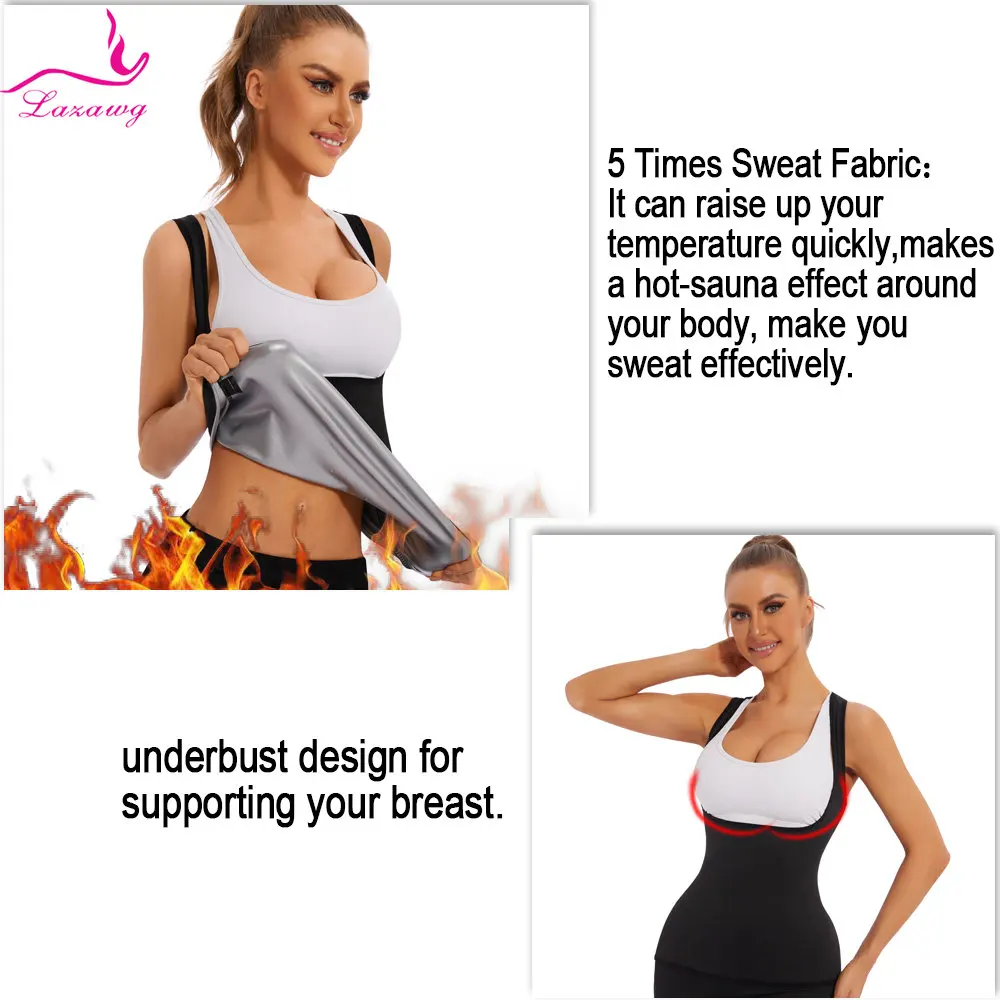 LAZAWG Sauna Vest for Women Sweating Tank Top Weight Loss Top Slimming Sleeveless Thin Fat Burner Sportwear Body Shaper Workout