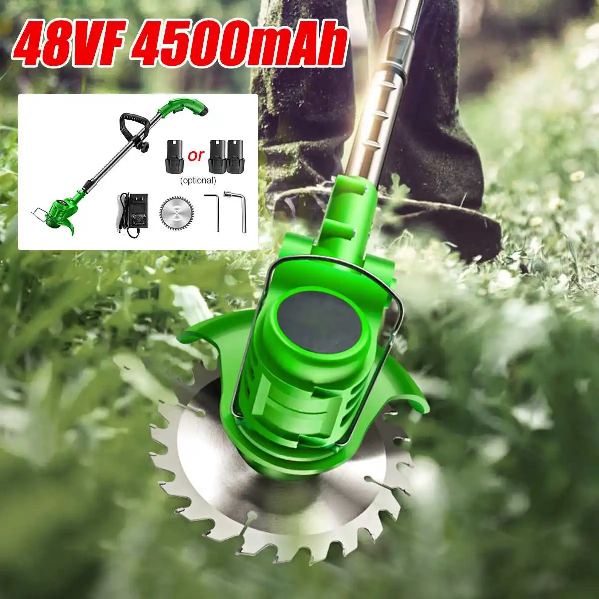 48VF4500mAhElectricCordlessLawnMowerGardenGrassTrimmerLength