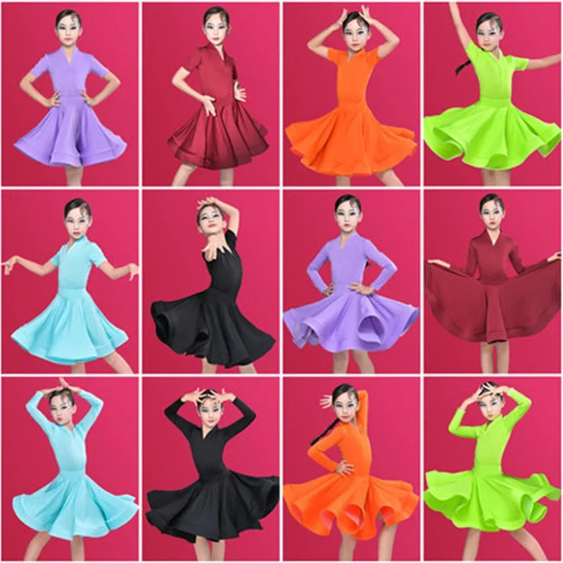 Latin Dance Kids' Dancewear Dress Tassel Solid Girls' Training Performance Half Sleeve Polyester