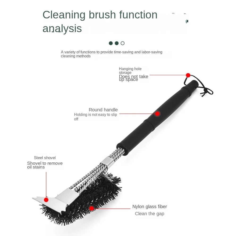 Multi functional outdoor barbecue brush, stainless steel scraper, 2-in-1 brush, barbecue mesh, oven cleaning brush