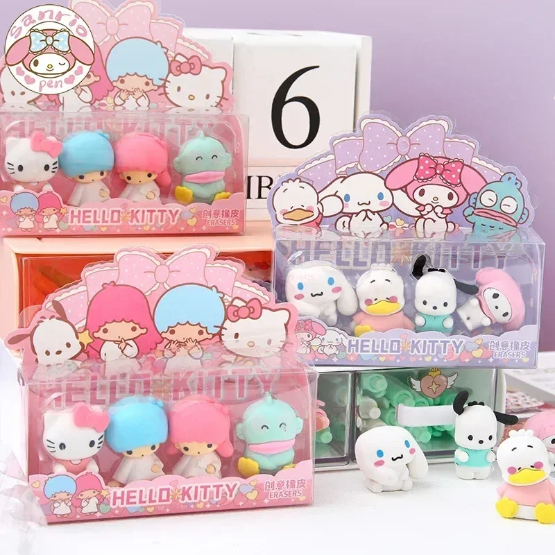 

Sanrio милый ластик 12 шт. Kawaii Hello Kitty Съемная сборка Подарочная коробка ластик для студентов праздничные призы небольшие подарки оптовая продажа