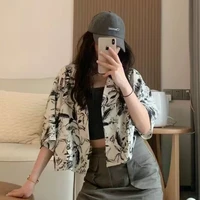 طباعة قمصان النساء Vintage قصيرة الأكمام للجنسين اقتصاص فضفاض عادية النمط الفرنسي الجمالية الصيف عطلة Ins جميع مباراة الطلاب 1