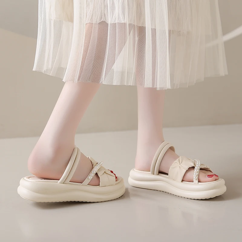 Aphixta 4.5cm String Bead Sweet Sandals Slip On Women Shoes Two Way Wear Casual Summer Zapatos Mujer Wedges Woman Sandal Size 41