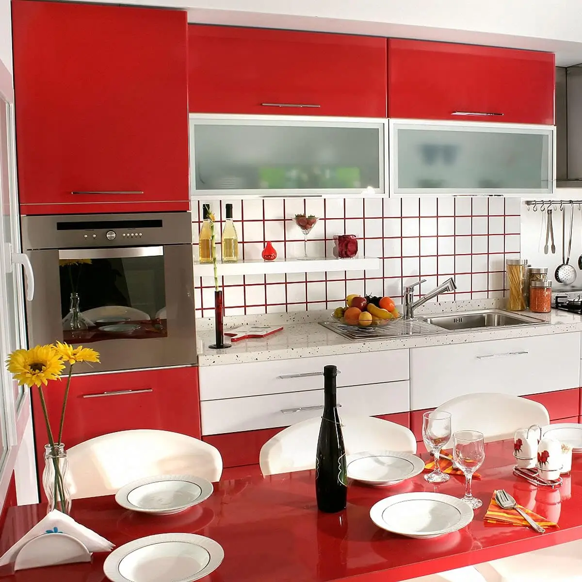 Peel and Stick Oil Proof Wallpaper for Kitchen Shiny Red Stickers Self Adhesive Waterproof Contact Paper for Cabinet Decor