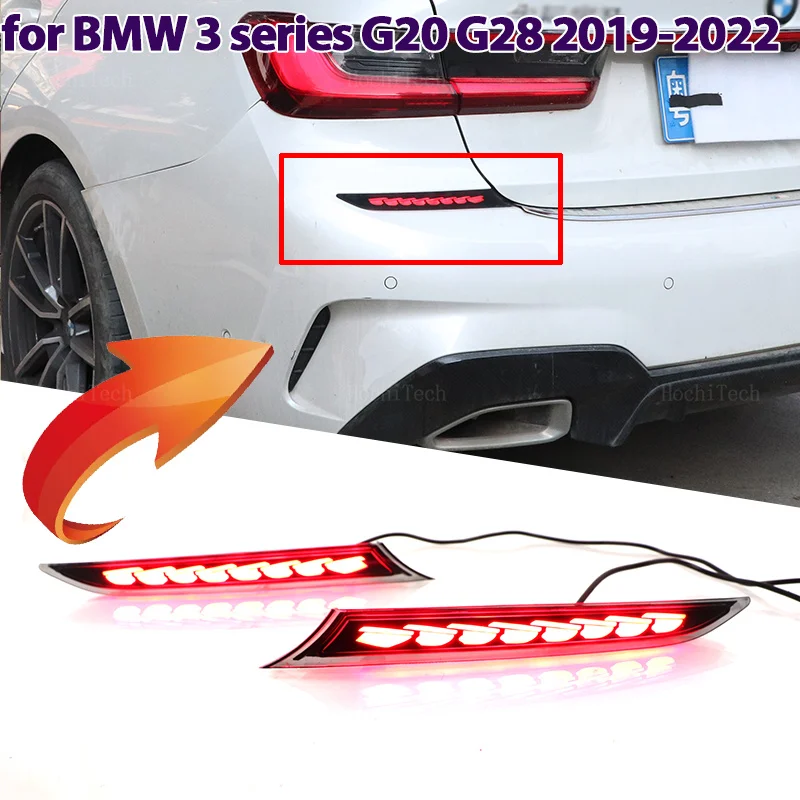 

2PCS Car flashing LED Reflector Lamp Rear Fog Lamp Bumper Light Brake Warning Light For BMW 3 Series G20 G28 330i 340i 320e 330e