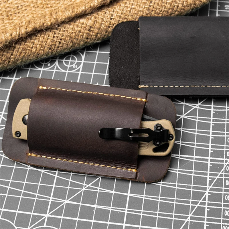 Leather Knives Sheaths EDC Folding Knives Carrier Survival Storage Wearing Waist Folding Knife Leather Cover Outdoor Accessories