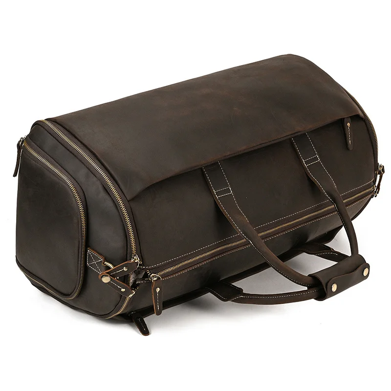 Leather Travel Bag With Shoe Compartment