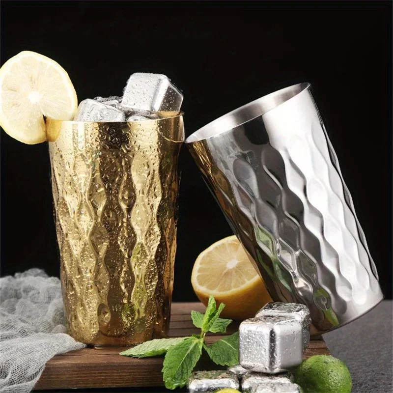 1Pc 350ml Beer Mug Stainless Steel Wave Pattern Tumbler Metal Coffee Cups Bar Kitchen Drinkware Travel Water Cup