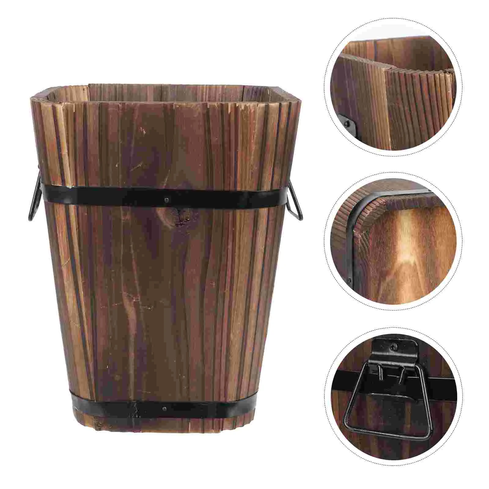 

Succulent Flower Pot Decorate Wooden Bucket Barrel Garden Balcony Accessories Vintage Iron Vegetable Retro Durable Small Solid