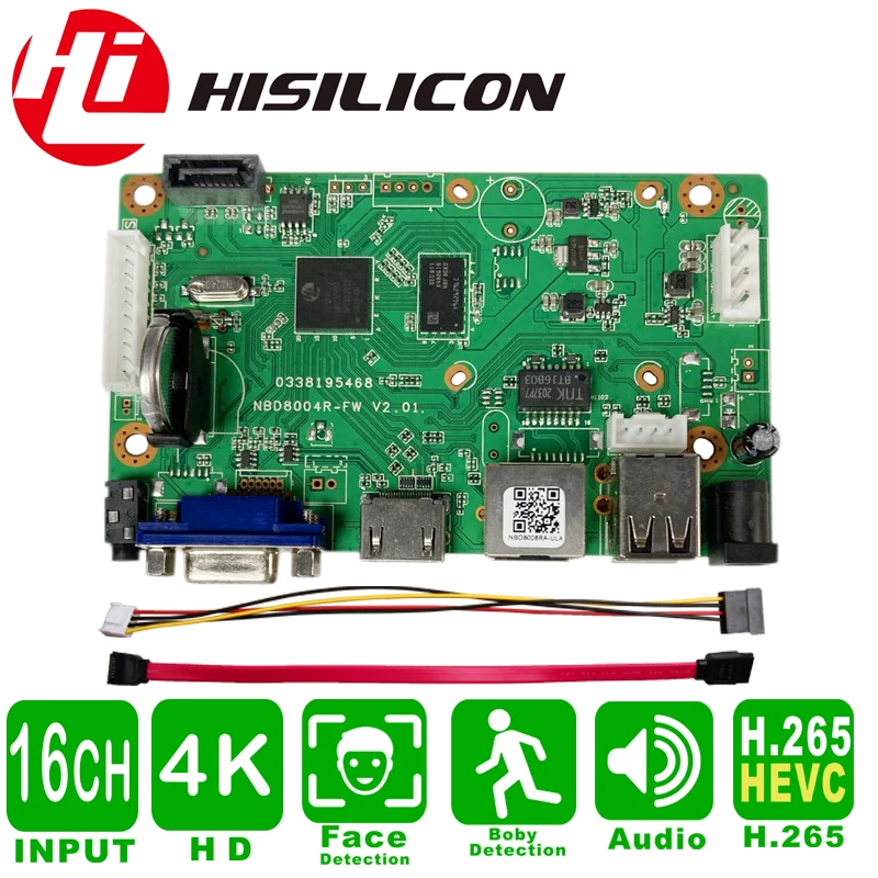 Сетевой видеорегистратор Xm Nvr 16Ch Hisilicon Hi3536D Rj45 Ethernet порт 4K плата Onvif Xmeye Hdmi 1 * Sata Max 8
