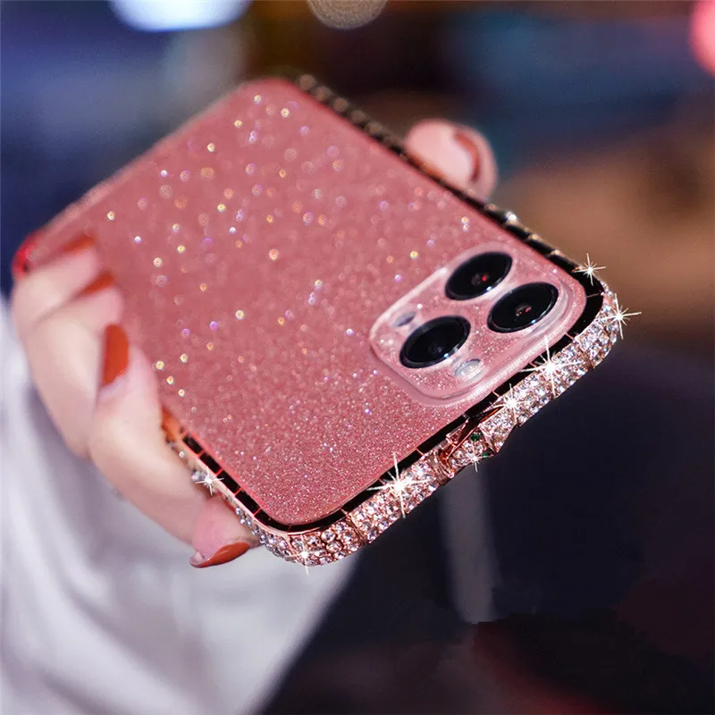 Glitter Diamond Metal Bumper Case Rhinestone Bling Back Cover For iPhone 15 Pro Max 15Plus 14Plus 14 pro Max Case