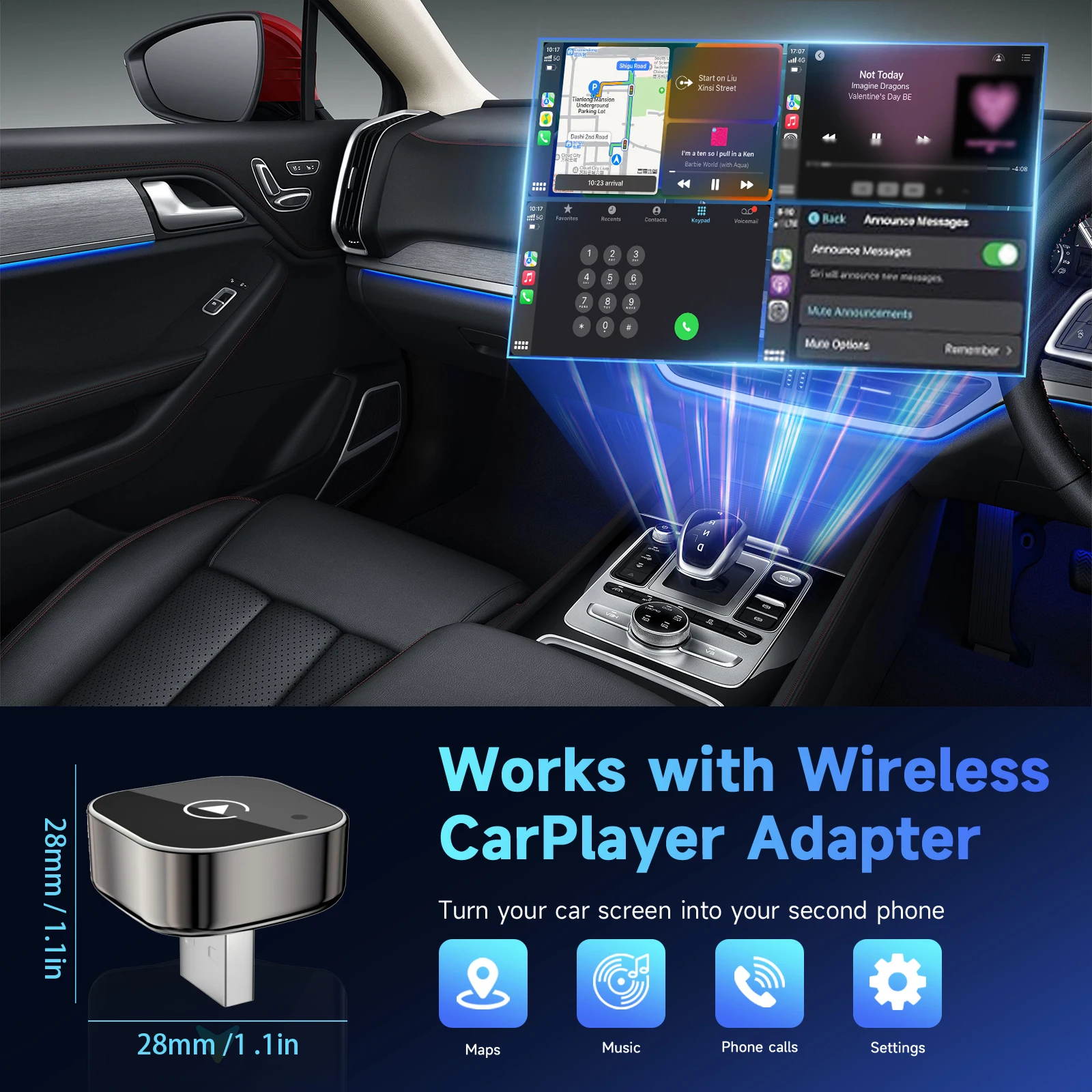 Pionray 2in1 Wireless CarPlay Adapter Android Auto AI Smart Box Car Intelligent Systems For VW Toyota Nissan Honda Ford Benz 