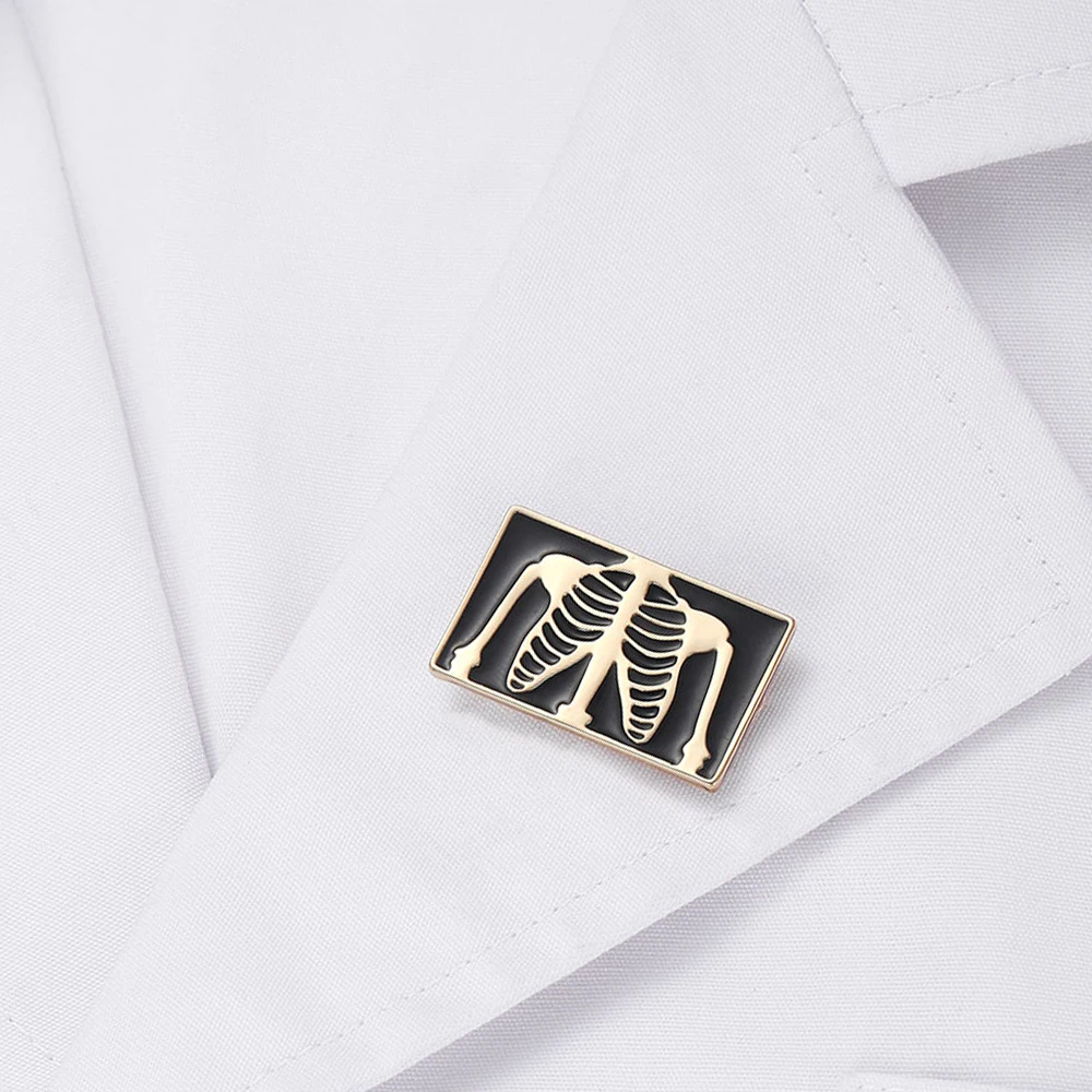 Bone Enamel Brooch Anatomy Gold Sternum Rib Creative Jewelry Lapel Jacket Accessory Pin Orthopedic Surgeon