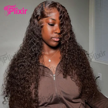 Curly Chocolate Brown 13x6 Human Hair Wigs Hd Lace Deep Wave Frontal Wig 13x4 Transparent Water Wave Lace Front Human Hair Wig 1
