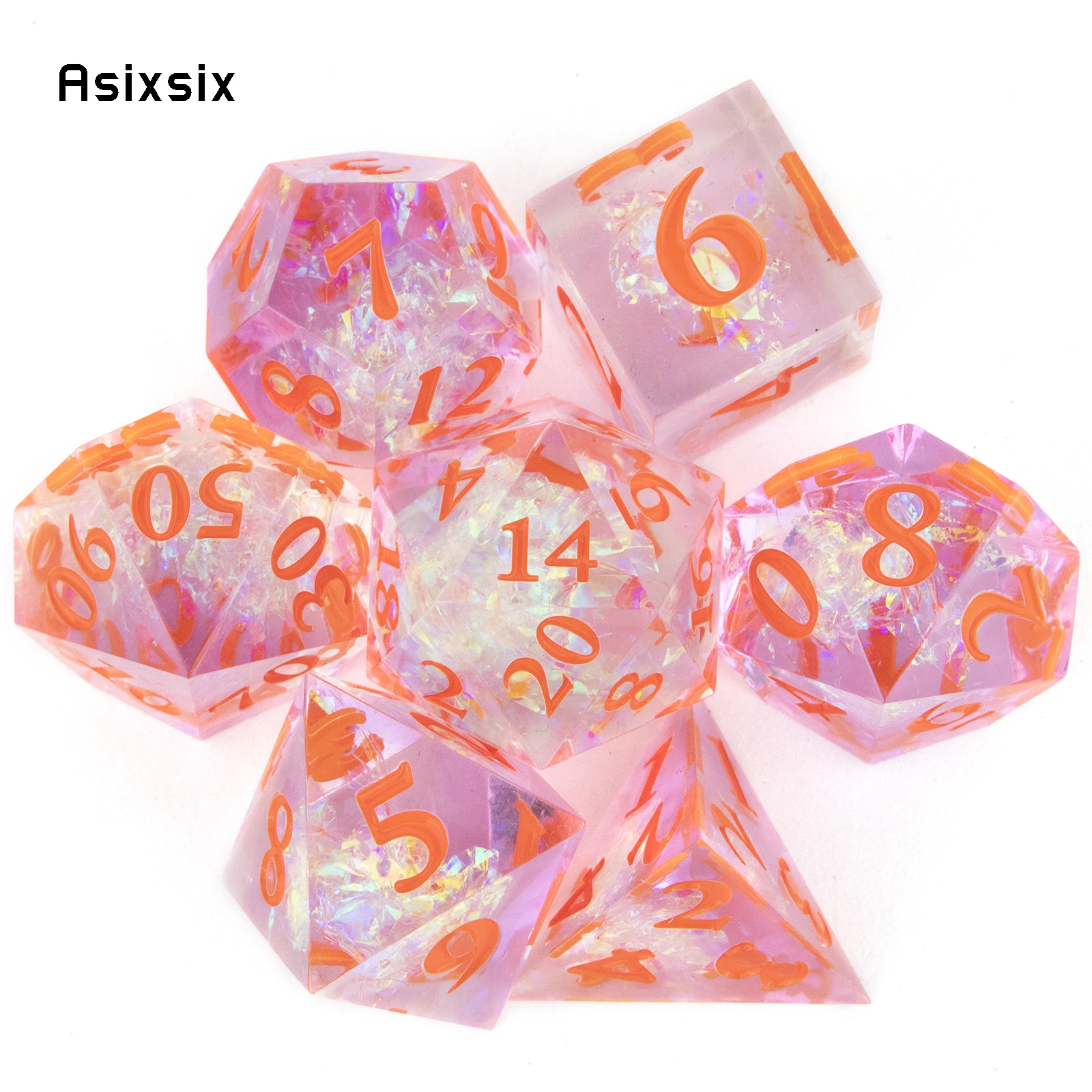 

7 Pcs Pink Resin Pink Number Sharp Edge Dice Polyhedral Dice Suitable for Role-Playing RPG Board Game