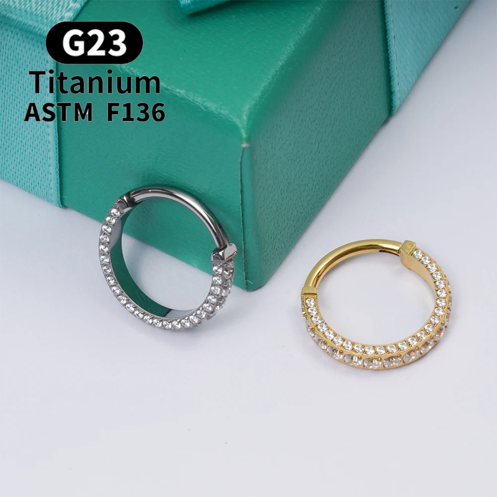 Titanium Cubic Zirconia Hoop Earrings 18g Nose Ring Stud For