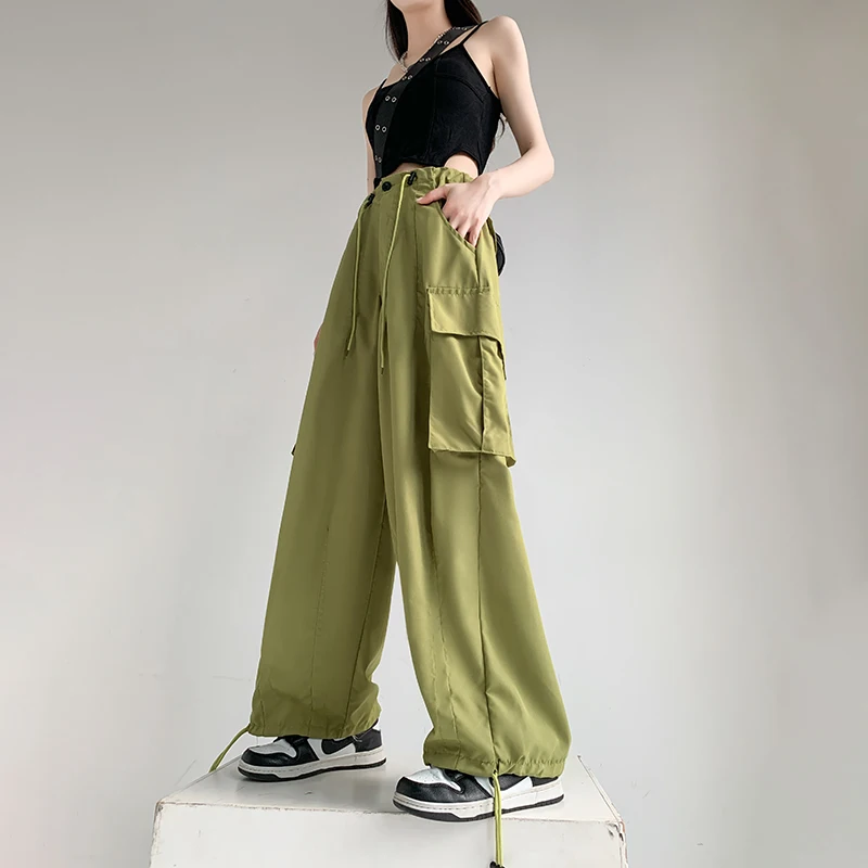 Fashion Streetwear Baggy Cargo Pants Women Summer New High Waist Loose Drawstring Harem Pants Femme