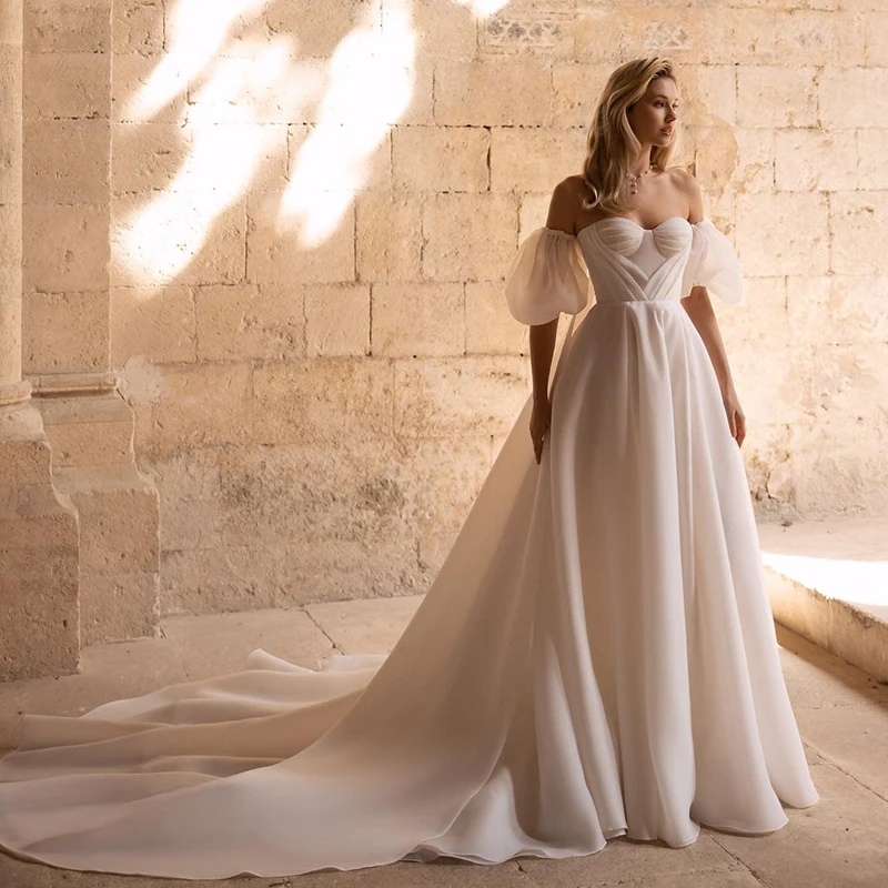 

Элегантное свадебное платье А-силуэта с пышными рукавами и разрезом по бокам, свадебное платье для принцессы, индивидуальный пошив