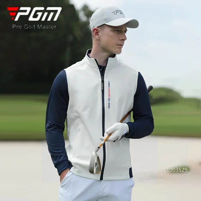 PGM Winter Men Windproof Golf Vest Male Sleeveless Warm Sport Jackets Men Stand Collar Casual Waistcoats Full Zipper Golf Coats