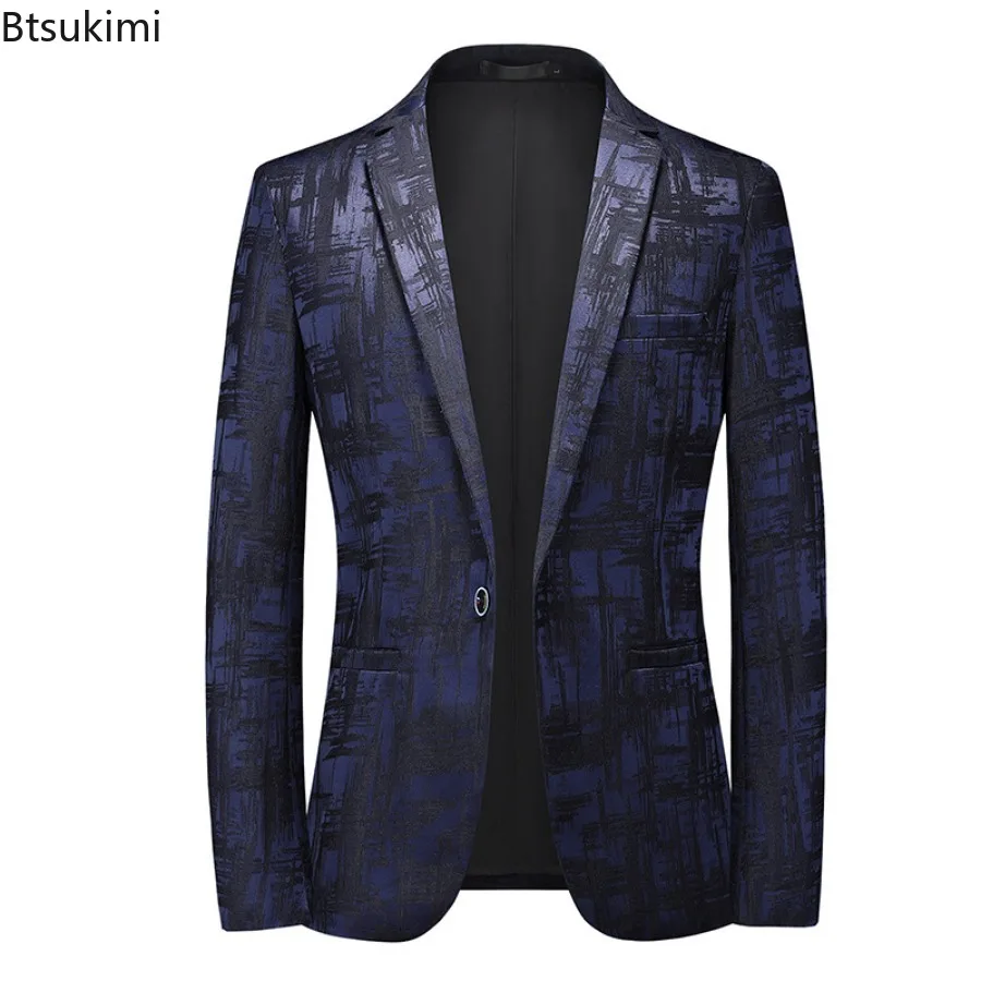 2024 High Quality Men's Business Casual Suits Luxury Jacquard Men Party Wedding Formal Blazer Jacket Fashion Men Slim Dress Suit
