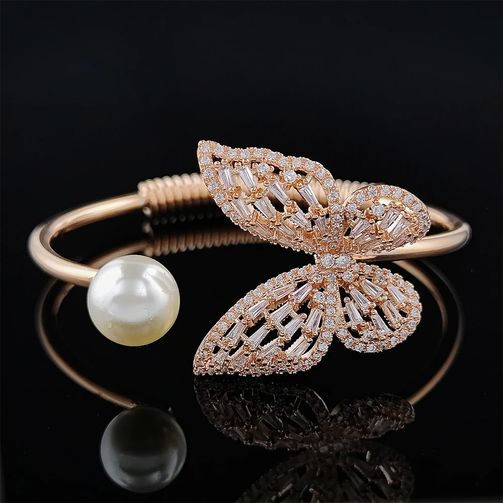 Luxury Rose Gold Silver Color Butterfly Bracelet Bangle For Women Open Party Gift Jewelry bangle bracelet