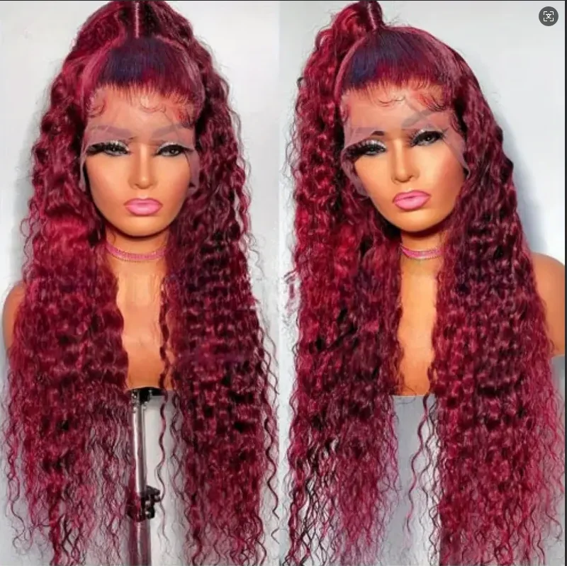 99J Burgundy Deep Wave Lace Front Wigs Human Hair 200% Density 13x6 HD Lace Frontal Wigs for Women 2