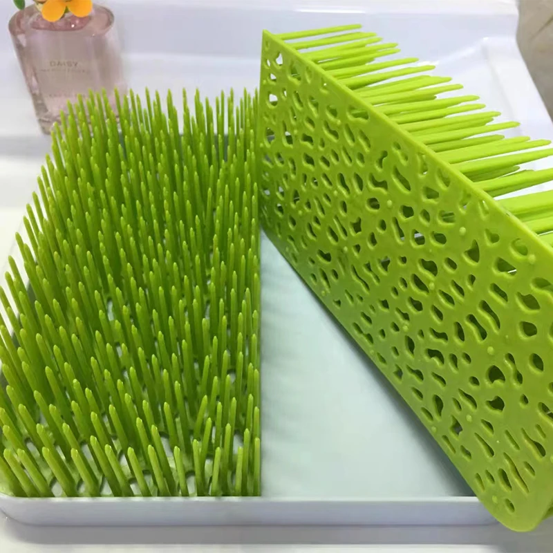 Baby bottle drying rack Green Lawn Countertop Baby Feeding Bottle Drying Rack for Kitchen Space Saving Dryer Foldable Plastic Toddler Grass Drying Racks
