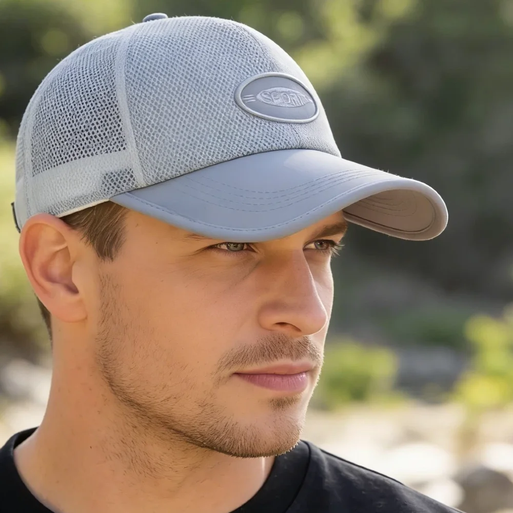 Neue Unisex-Baseballkappe mit langem Schirm und Mesh-Einsatz, atmungsaktiv, Sonnenschutz, Trucker-Hüte für Männer und Frauen, Outdoor-Wander- und Sportkappen – Detail 6
