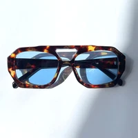 Lunettes de soleil rétro à Double pont pour femmes, grande monture, léopard, thé, dégradé de nuances, mode luxe, styliste pour hommes 5