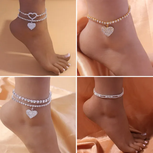 여성용 반짝이는 라인스톤 하트 발찌: 우아함과 스타일의 완벽한 조화