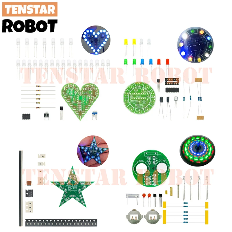 TENSTAR Electronic DIY Kit Heart Shape LED Voice Control Rotating Star Shape Gyro, learn to solder beginner laboratory educational project