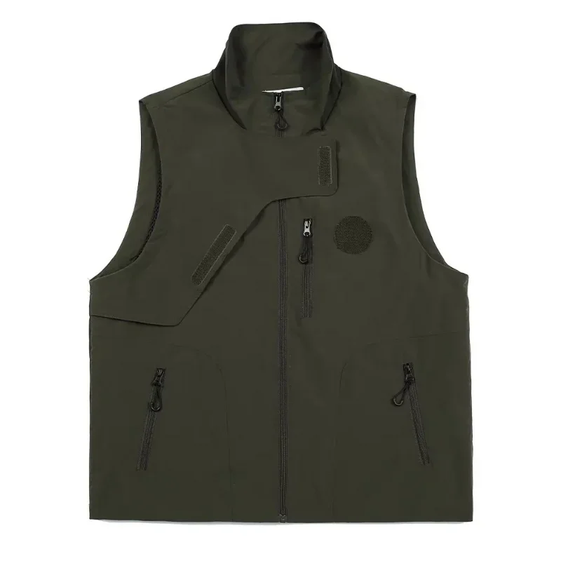 Japanese Multi Zipper Pocket Stand Collar Vest Jacket Men's