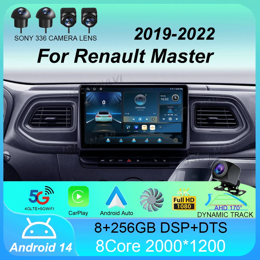 Car Radio Android 14 Carplay Auto for Renault Master Navigation DVD Video Player 2 Din Stereo 360 Camera DSP