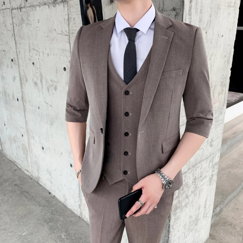 Jackt+Vest+Pant)Set Men Suits Half 