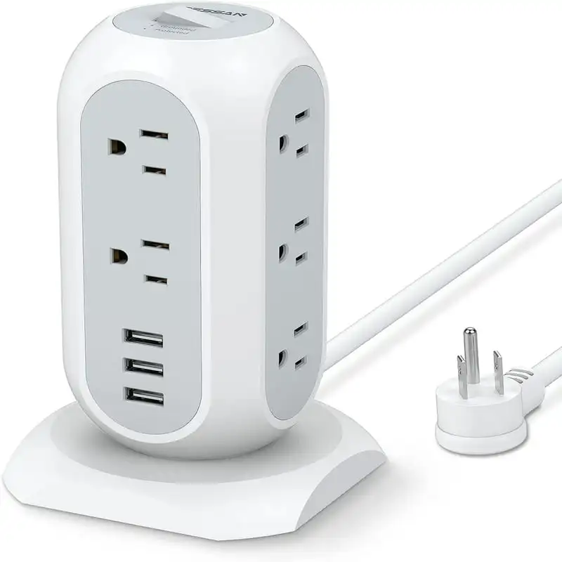 

2023 new USB C Power Strip with 3 USB Outlet 5 FT Cord Thin Flat Plug for Bedside Table