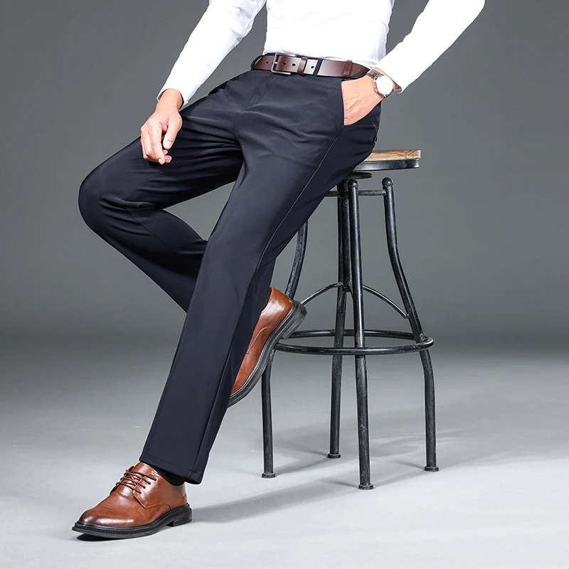

2023 Mens Business High-quality Casual Elegant Pants Cotton Elasticity Soft Slacks Male Trousers Suit