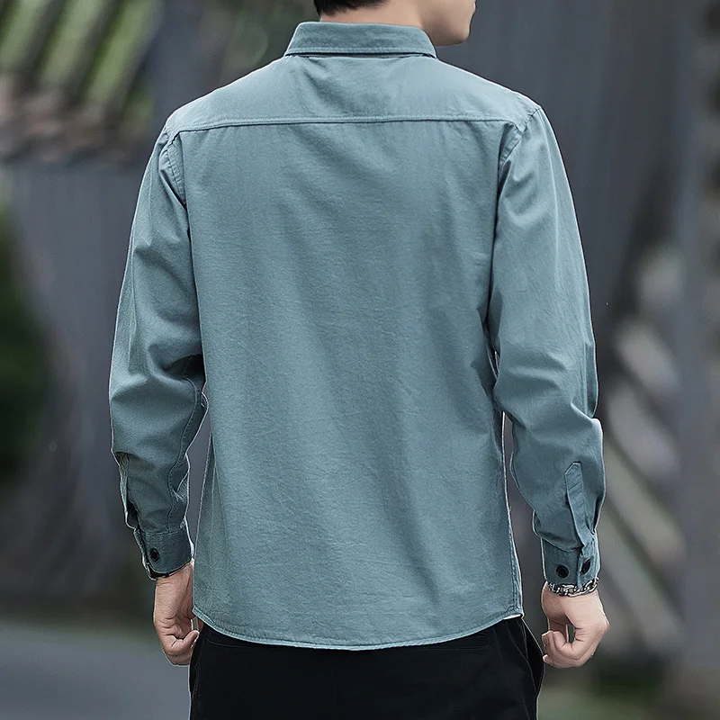 Men's Casual Long Sve Cotton irt Workwear Jaet Spring Autumn Faionable Loose Fit Youth ular Sle Button Detail - 5