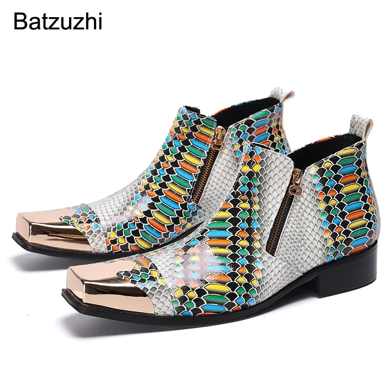 

Batzuzhi роскошные новые мужские ботинки с квадратным носком черные ботильоны из натуральной кожи мужские мотоциклетные ботинки на молнии/женские/свадебные ботинки!