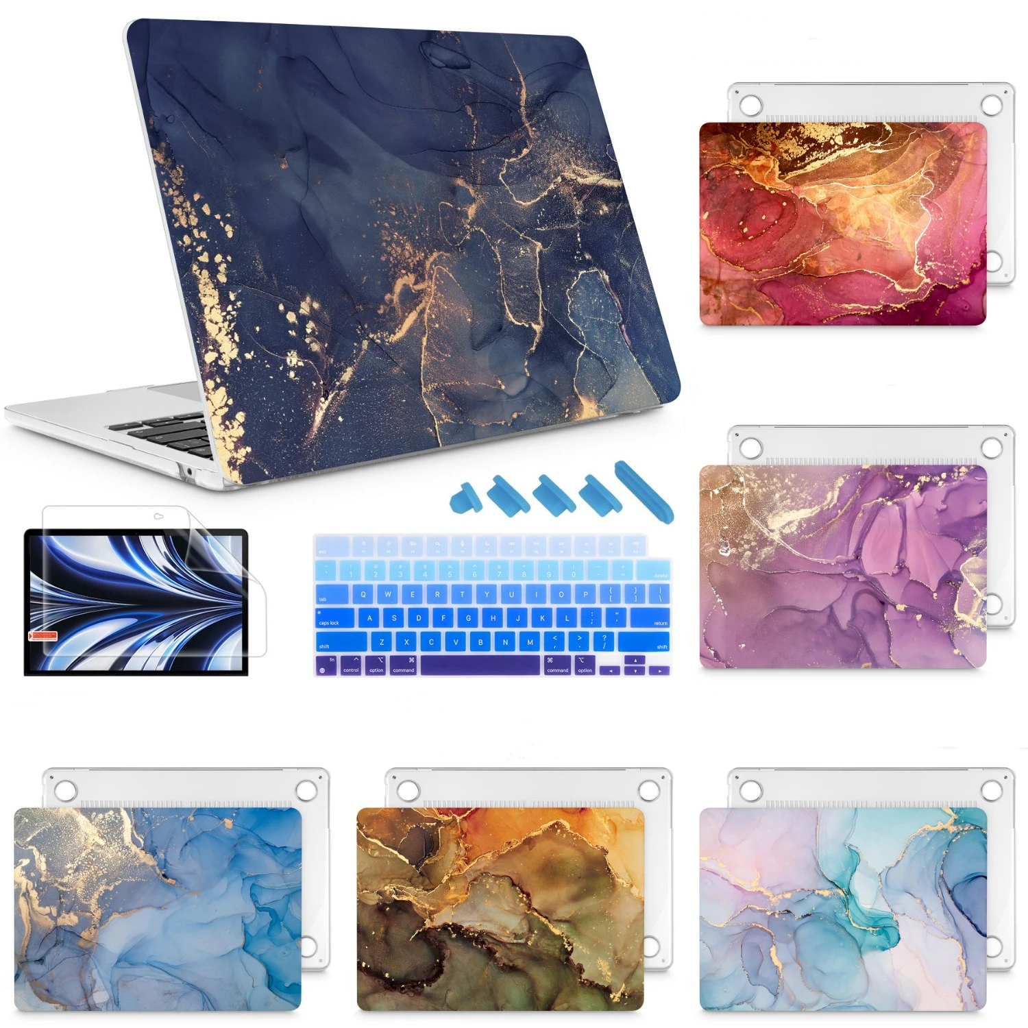 Estojo Rígido de Pintura de Mármore para Macbook Estojo para Air 15 A2941 2023 m2 13 A2681 Pro 13 A2338 14 16 m3 A2992 2023 A2485 2023