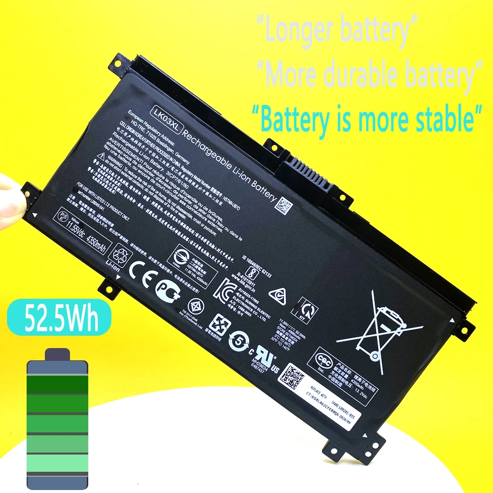 Bateria do Portátil Lk03xl Células Hstnn-ub7i Tpn-w127 W128 Lk03055xl Tpn1129 916368421 916368541 Hstnn-lb7u Novo - Imagem 2
