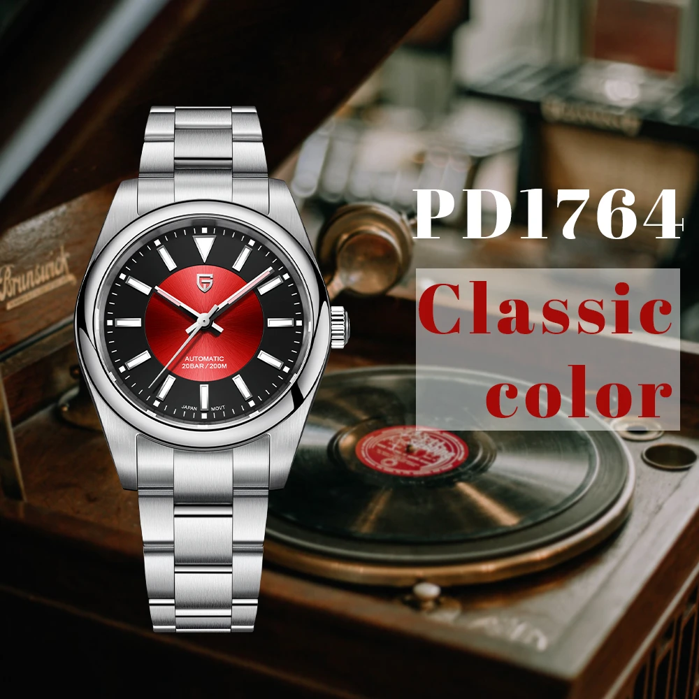 

New PAGANI DESIGN PD1764 Men's Automatic Mechanical Watch Classic Red and Black Dial Sapphire Stainless Steel Waterproof Clock