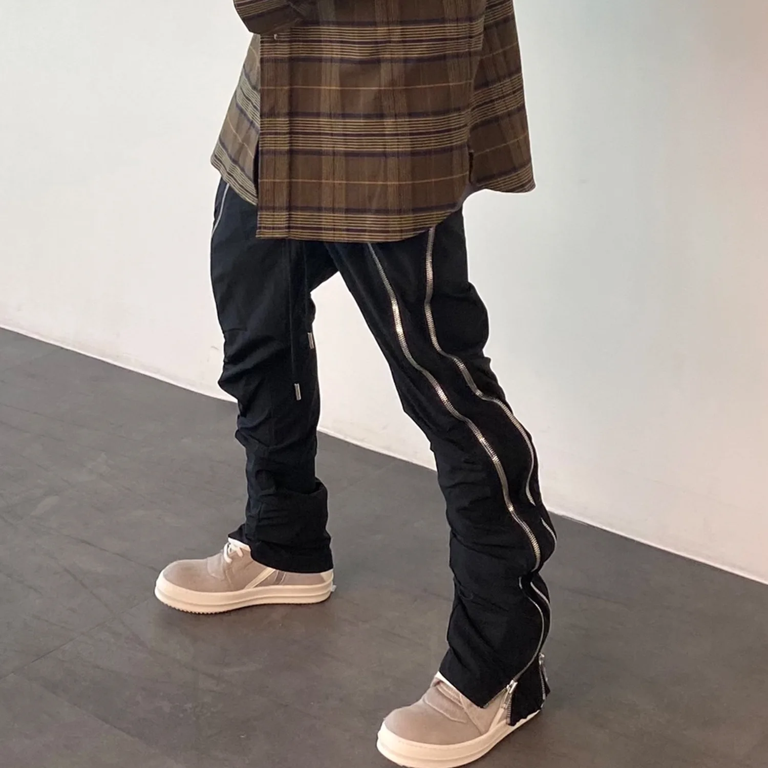 

Streetwear Hip Hop Side Opening Waterproof Pressure Rubber Zipper Up Trousers Outdoor Fashion Functional Slim Sweat Pants Men