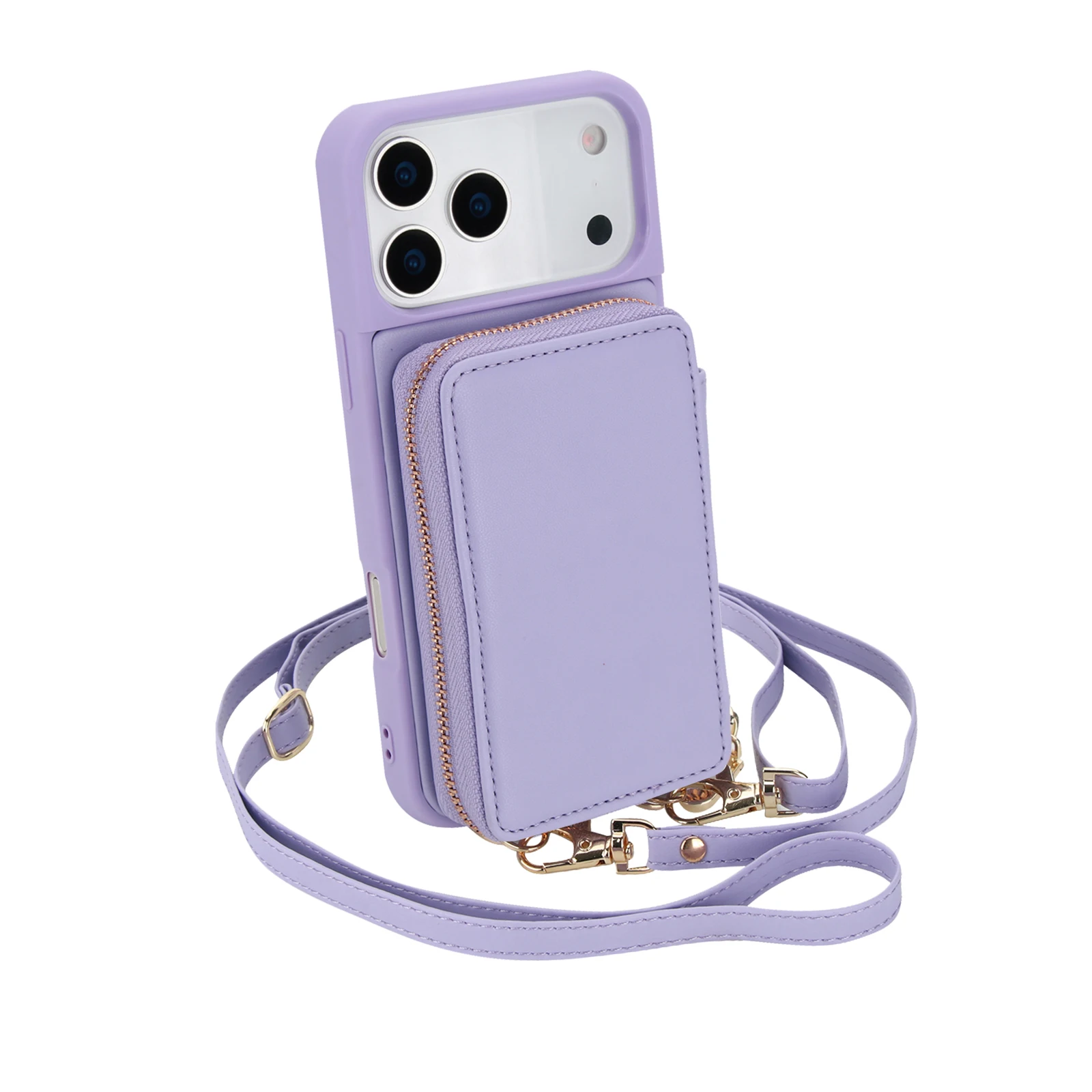 Crossbody Leather Wallet Phone Case with RFID Protection and Zippered Card Slots