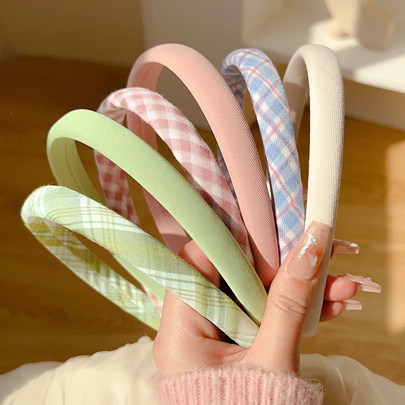 

Colorful plaid small hair band, versatile for girls to go out with hair clips, summer high-end pressure hair band, and headband
