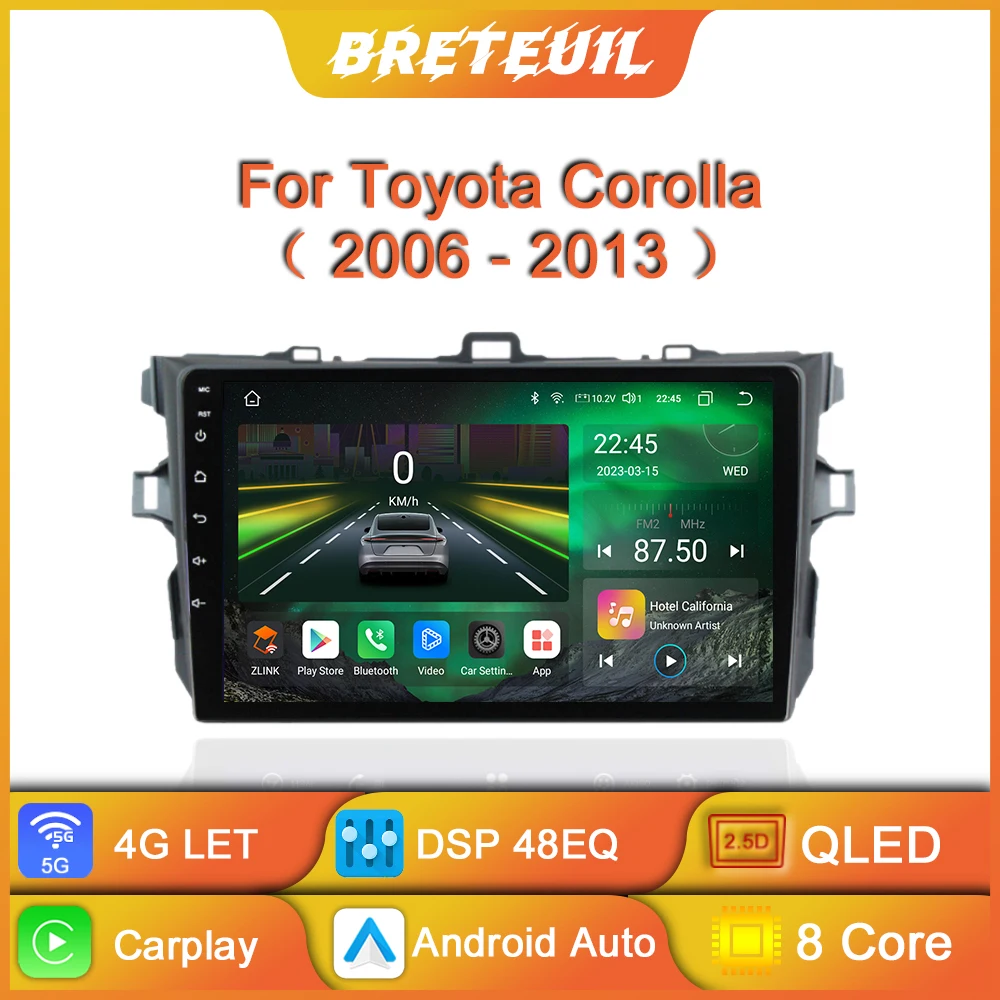 

Автомагнитола для Toyota Corolla E140, E150, 2006 2007 2008 2009 2010 2011 2012 2013, Android, мультимедийный видеоплеер, GPS-навигация, сенсорный экран QLED, автостерео