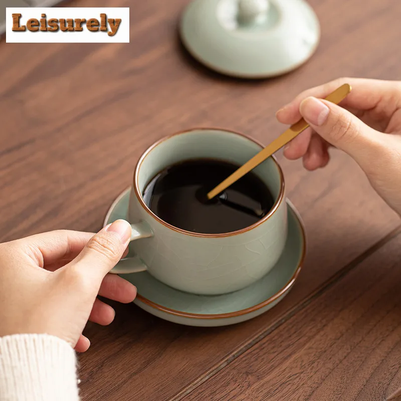 220ml Five Famous Kilns Coffee Mug With Plate Oatmeal Breakfast Mug Afternoon Tea Mug Cup Saucer Kit Office Water Cup Tableware